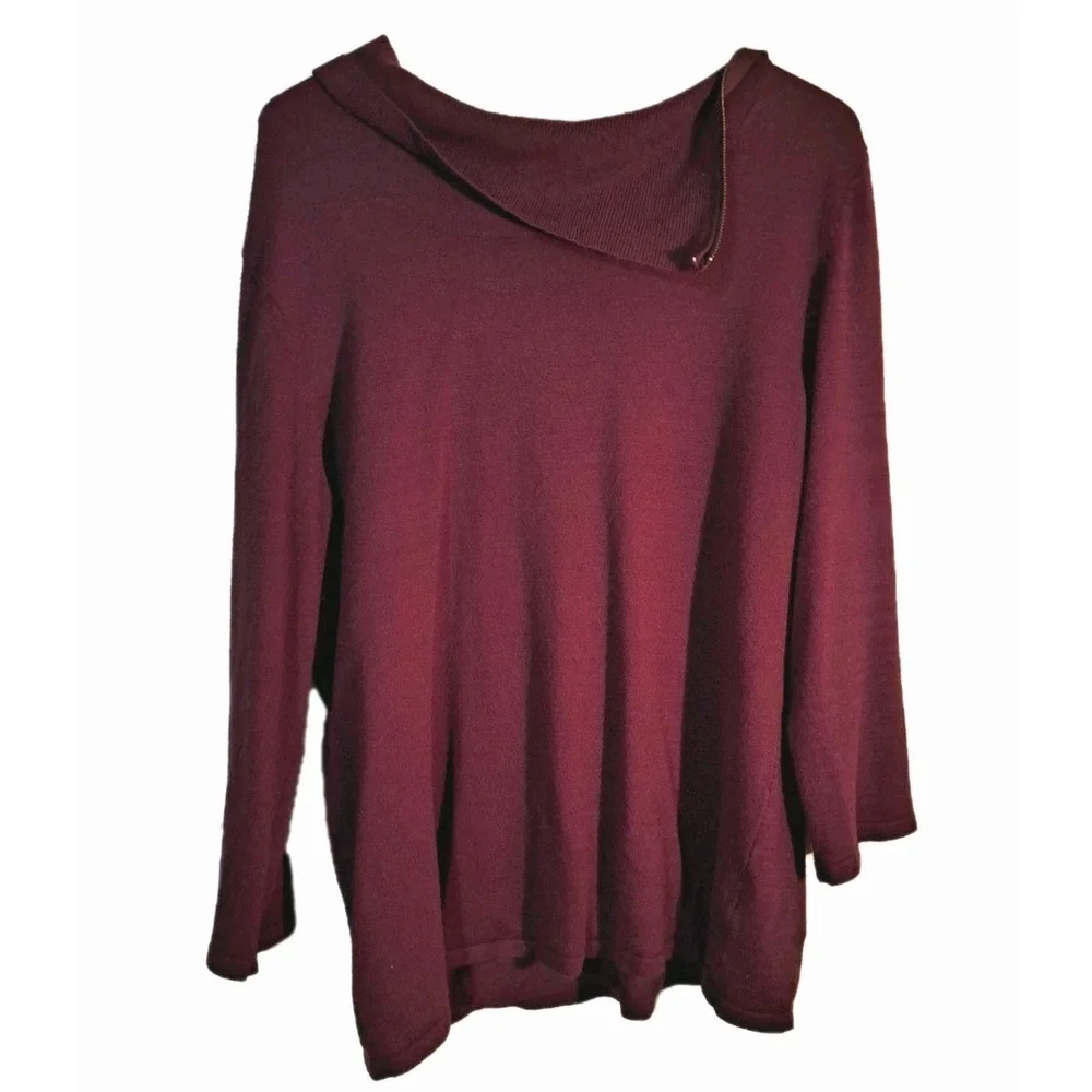 Carolyn‎ Taylor Womens Sweater Burgundy Red Zip Side Neck Xlarge